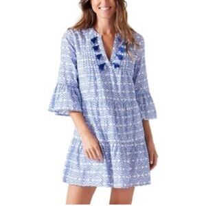 Tommy Bahama Dress Womens Medium Diamond Print Jacquard Tiered Beach Festival